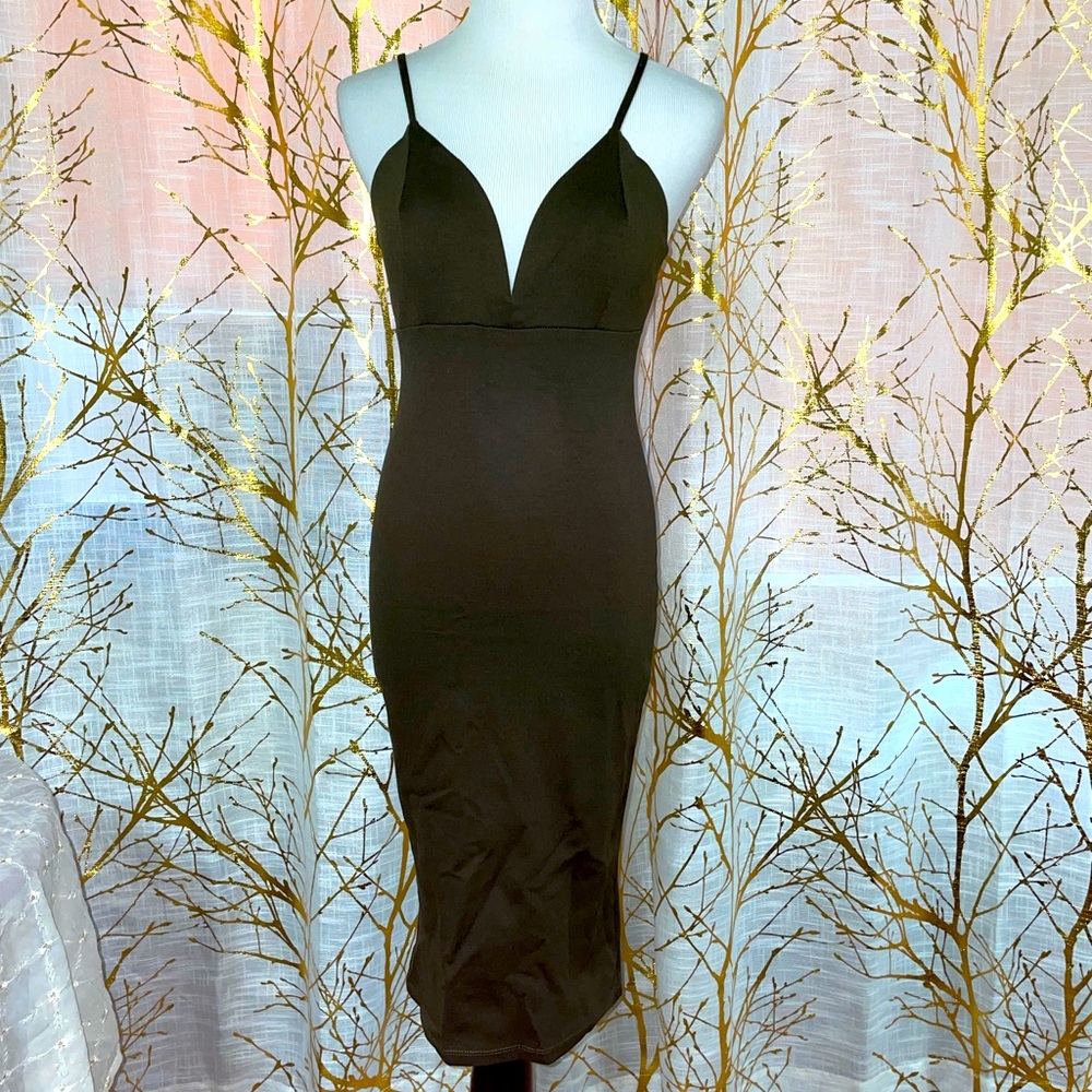 Olive Green V-Cut Dress